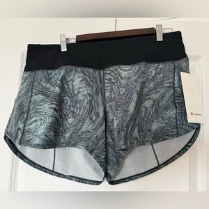 Lululemon ‘Speed Up’ 4” Lined Black and Ice Blue Patterned Athletic Shorts